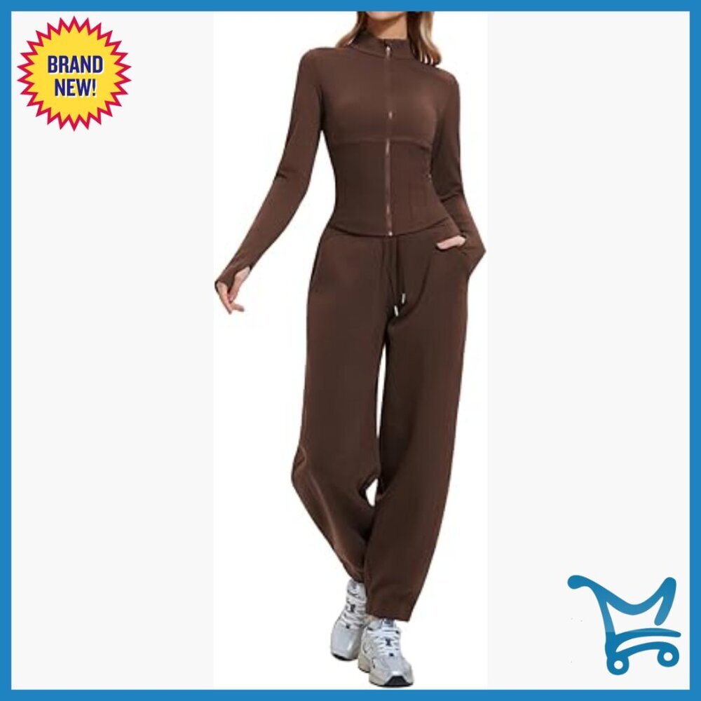 Women's Slim Fit Zip Up Jacket & Jogger Pants 2 Piece Set